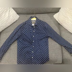 Banana Republic Navy and Khaki Polka Dot No Iron Shirt 12